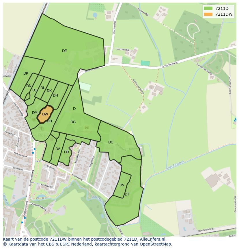Afbeelding van het postcodegebied 7211 DW op de kaart.