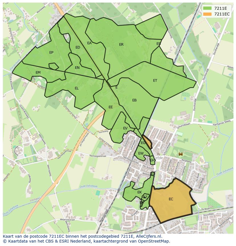 Afbeelding van het postcodegebied 7211 EC op de kaart.