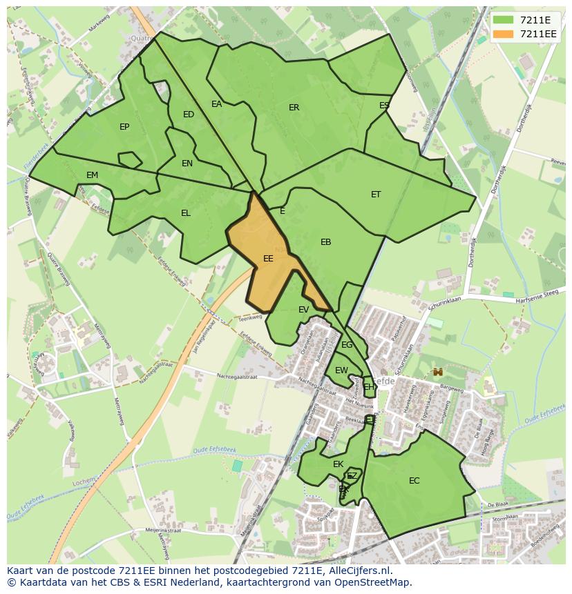 Afbeelding van het postcodegebied 7211 EE op de kaart.