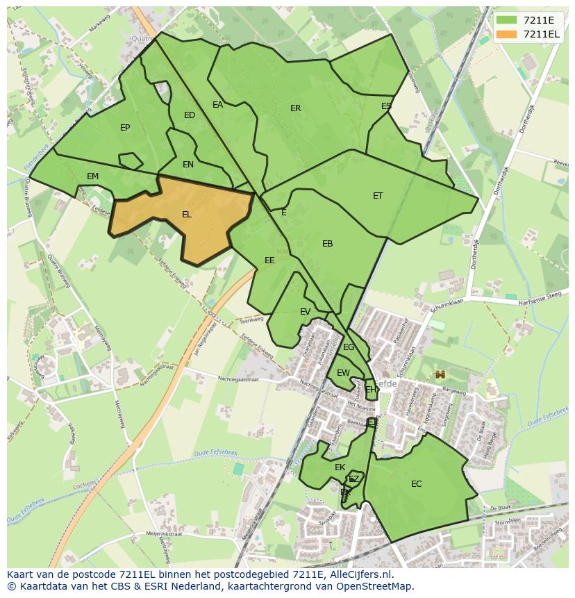 Afbeelding van het postcodegebied 7211 EL op de kaart.