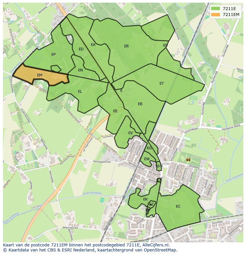 Afbeelding van het postcodegebied 7211 EM op de kaart.