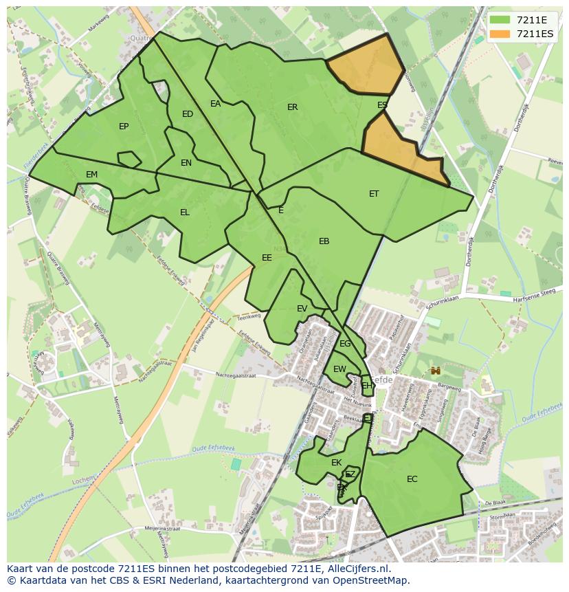 Afbeelding van het postcodegebied 7211 ES op de kaart.
