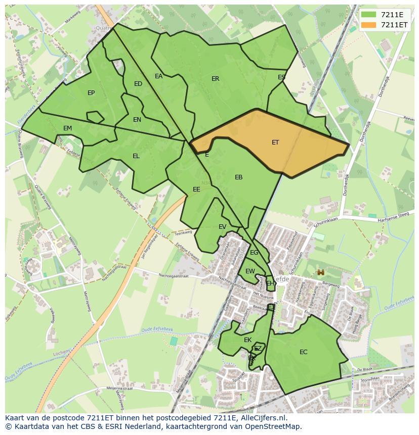 Afbeelding van het postcodegebied 7211 ET op de kaart.