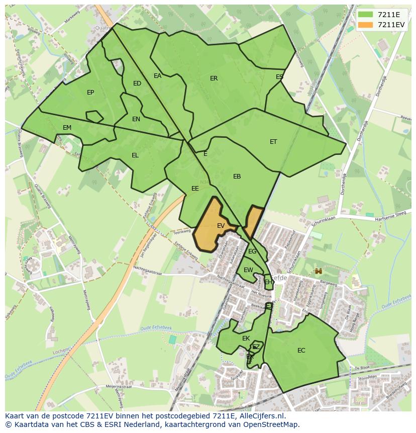 Afbeelding van het postcodegebied 7211 EV op de kaart.