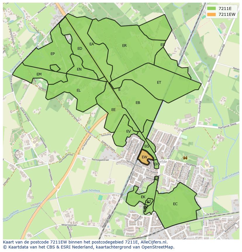 Afbeelding van het postcodegebied 7211 EW op de kaart.