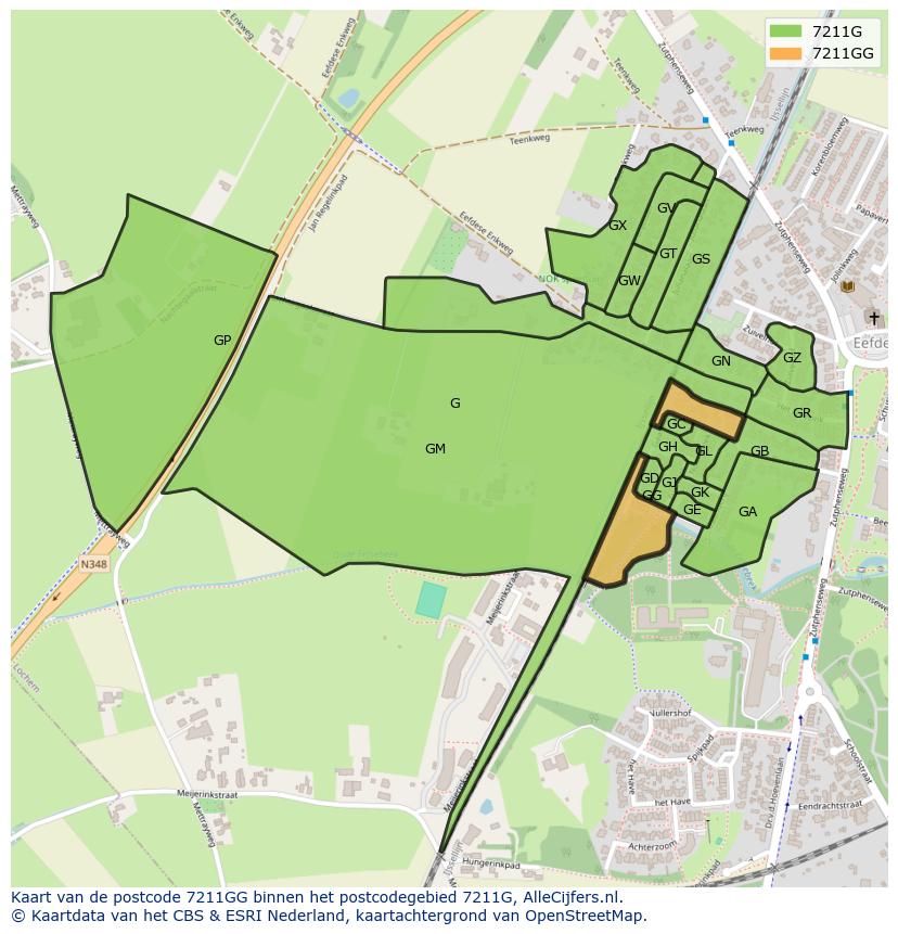 Afbeelding van het postcodegebied 7211 GG op de kaart.