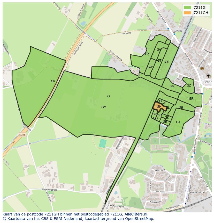 Afbeelding van het postcodegebied 7211 GH op de kaart.