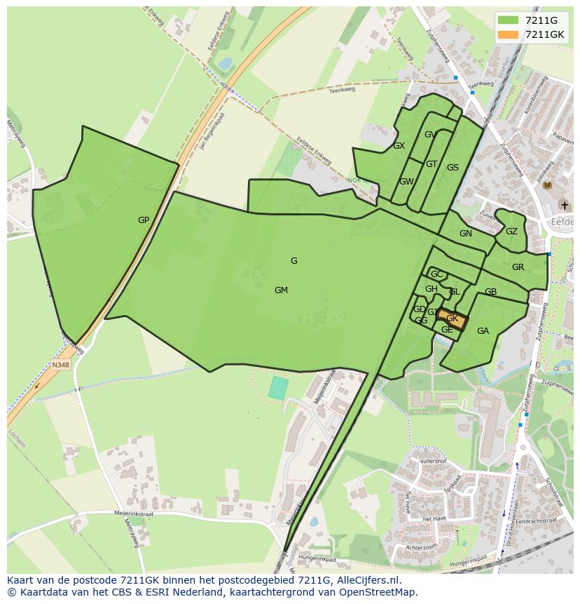 Afbeelding van het postcodegebied 7211 GK op de kaart.