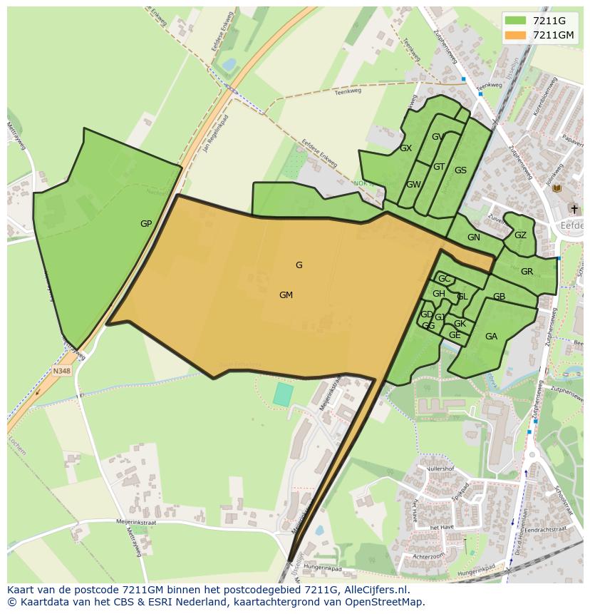 Afbeelding van het postcodegebied 7211 GM op de kaart.