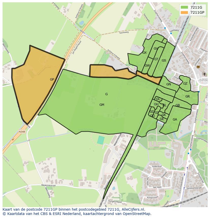 Afbeelding van het postcodegebied 7211 GP op de kaart.