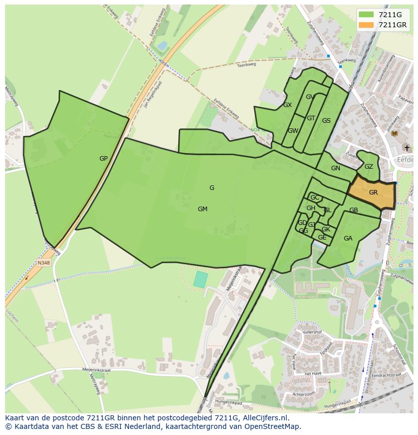 Afbeelding van het postcodegebied 7211 GR op de kaart.