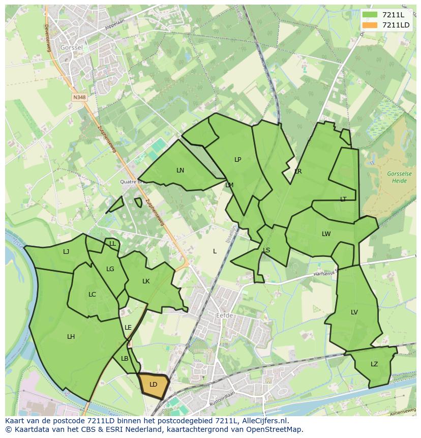 Afbeelding van het postcodegebied 7211 LD op de kaart.
