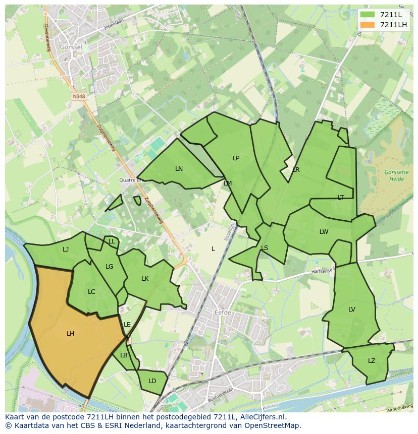 Afbeelding van het postcodegebied 7211 LH op de kaart.