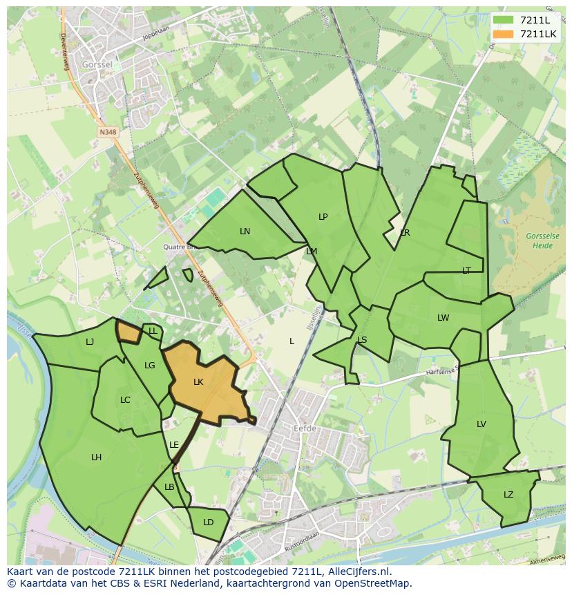 Afbeelding van het postcodegebied 7211 LK op de kaart.