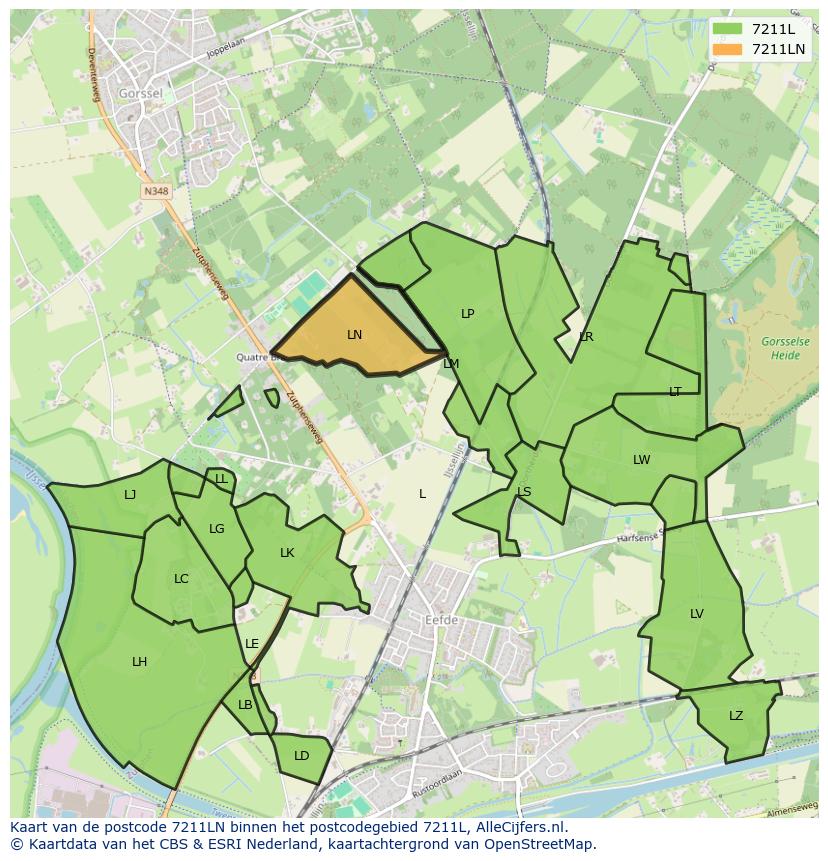 Afbeelding van het postcodegebied 7211 LN op de kaart.
