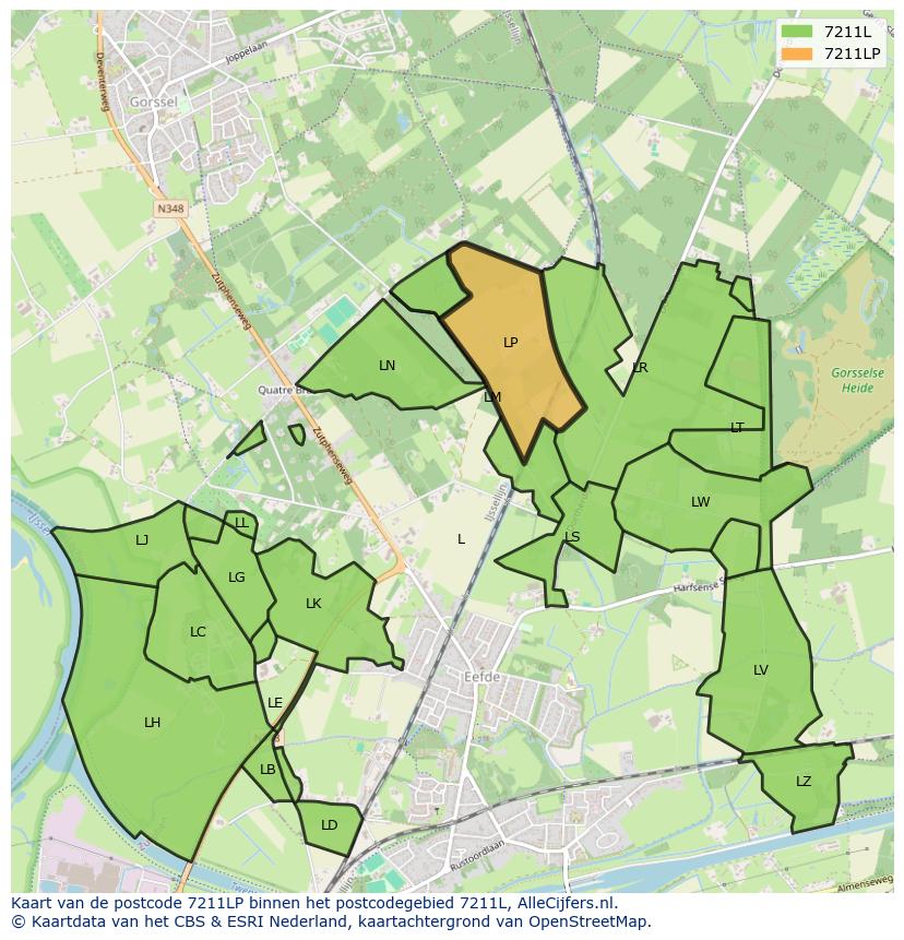 Afbeelding van het postcodegebied 7211 LP op de kaart.