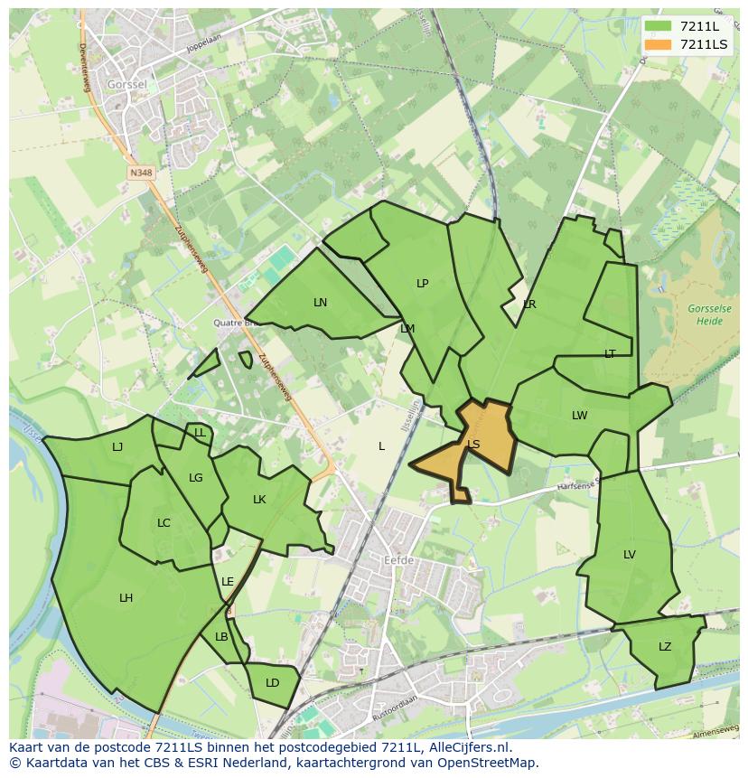 Afbeelding van het postcodegebied 7211 LS op de kaart.