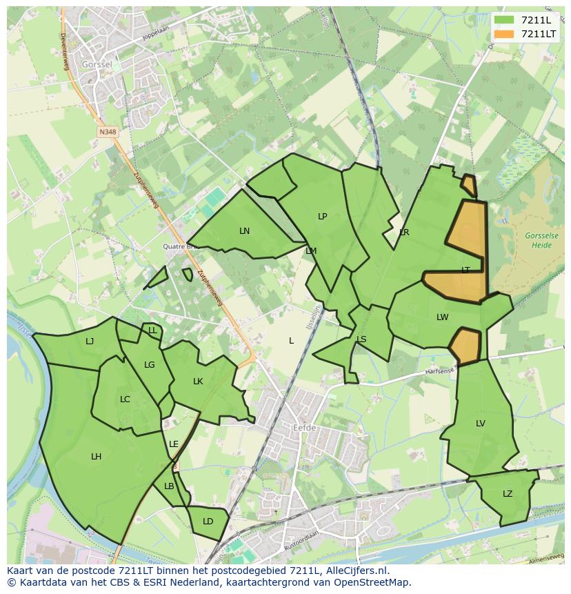Afbeelding van het postcodegebied 7211 LT op de kaart.