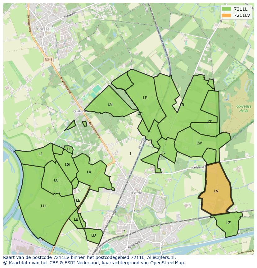 Afbeelding van het postcodegebied 7211 LV op de kaart.