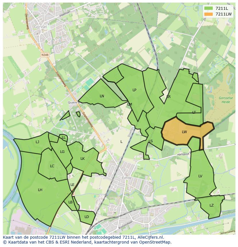 Afbeelding van het postcodegebied 7211 LW op de kaart.
