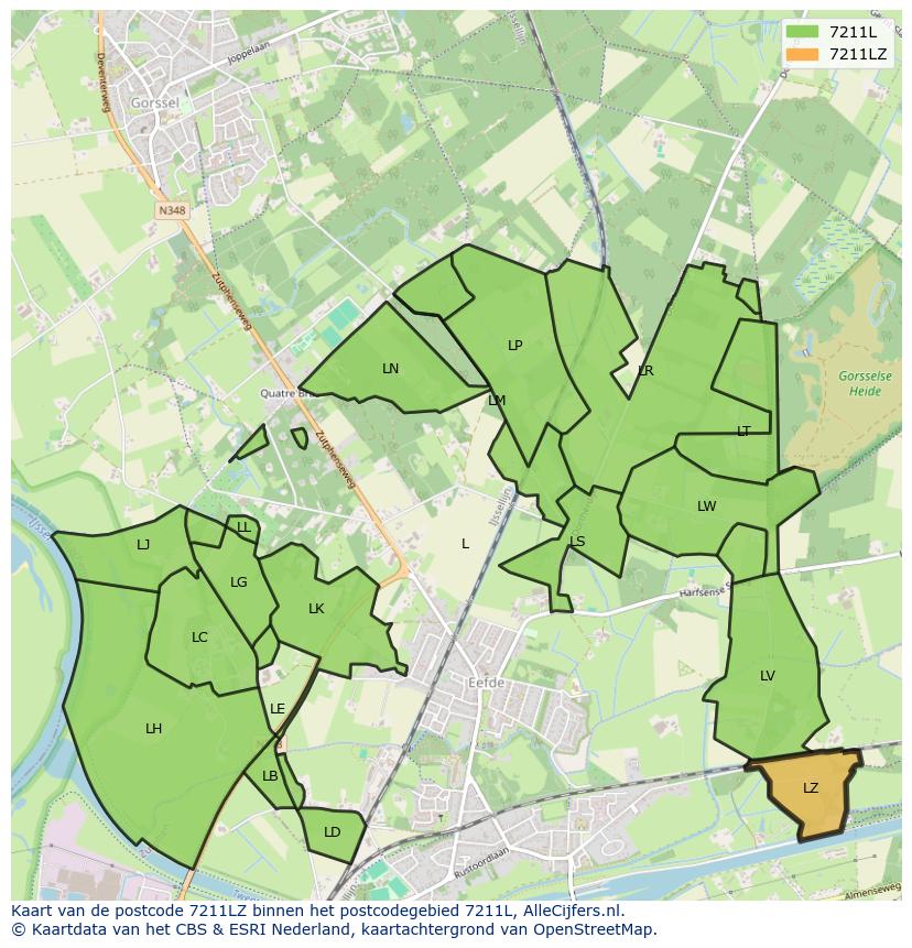 Afbeelding van het postcodegebied 7211 LZ op de kaart.