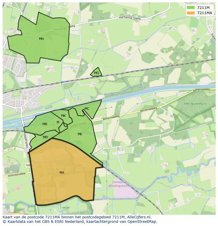 Afbeelding van het postcodegebied 7211 MA op de kaart.