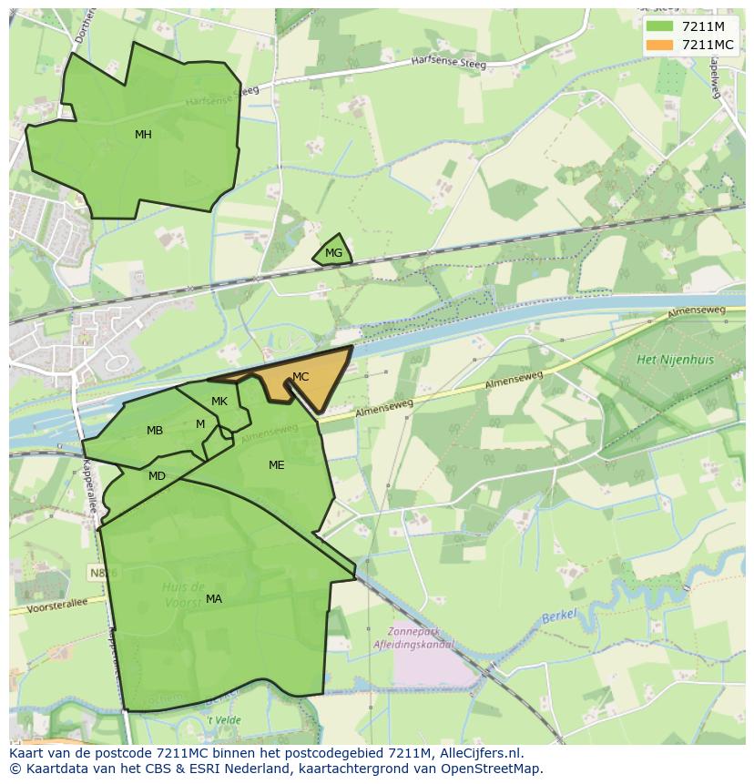 Afbeelding van het postcodegebied 7211 MC op de kaart.