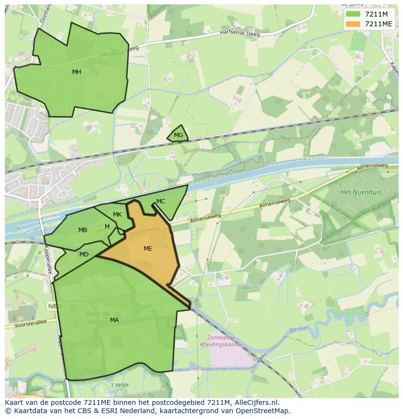 Afbeelding van het postcodegebied 7211 ME op de kaart.