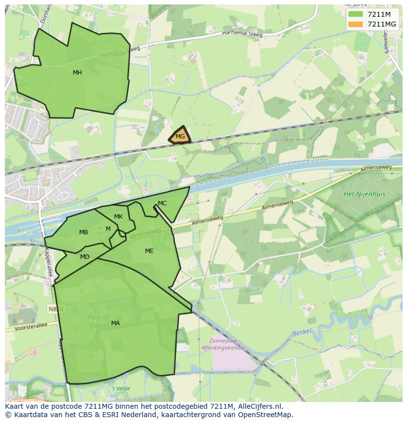 Afbeelding van het postcodegebied 7211 MG op de kaart.