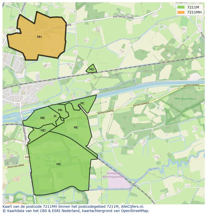 Afbeelding van het postcodegebied 7211 MH op de kaart.