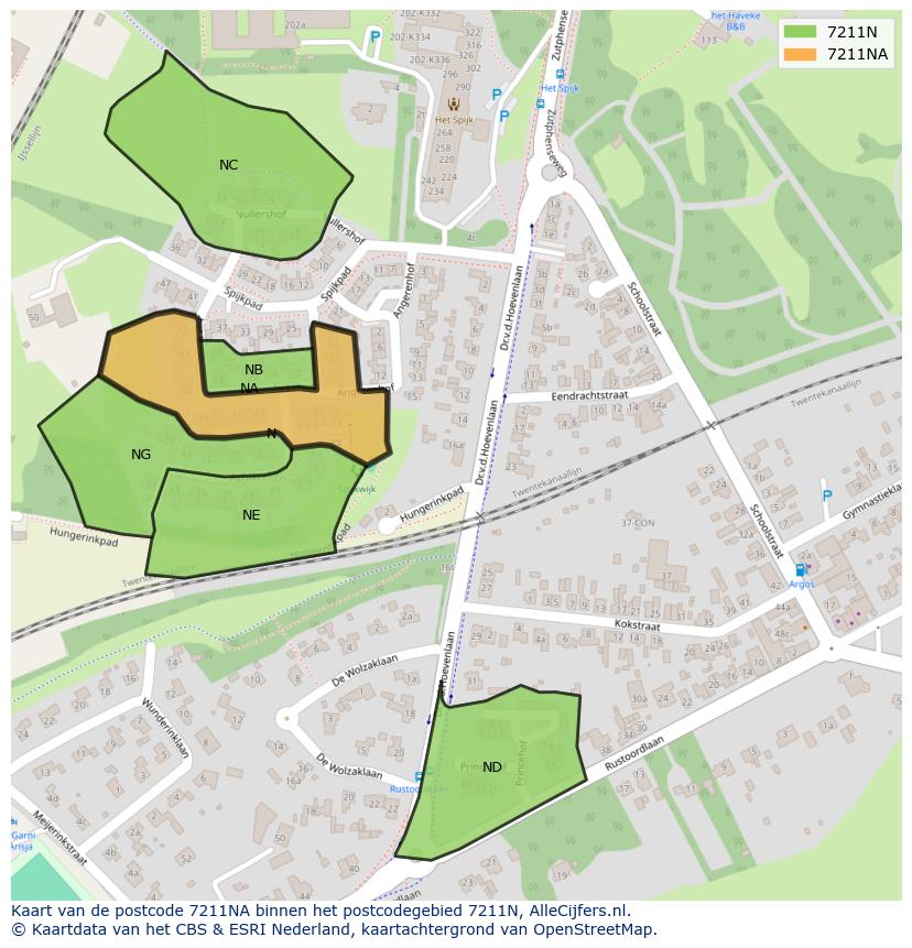Afbeelding van het postcodegebied 7211 NA op de kaart.