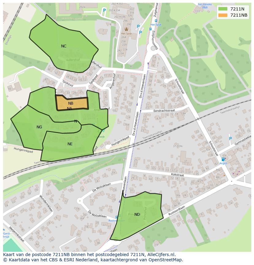 Afbeelding van het postcodegebied 7211 NB op de kaart.