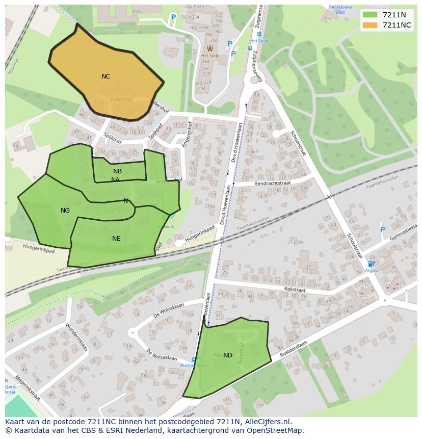 Afbeelding van het postcodegebied 7211 NC op de kaart.