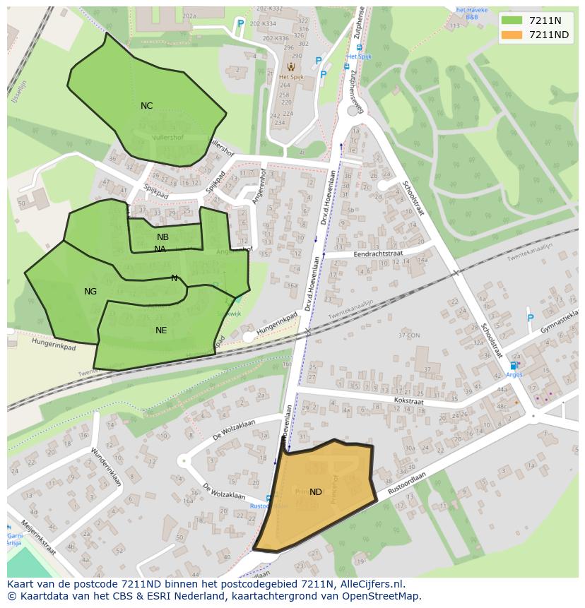 Afbeelding van het postcodegebied 7211 ND op de kaart.