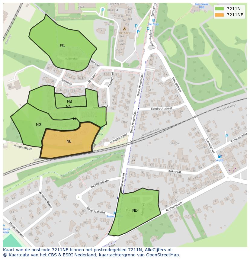 Afbeelding van het postcodegebied 7211 NE op de kaart.