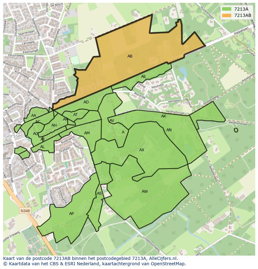 Afbeelding van het postcodegebied 7213 AB op de kaart.