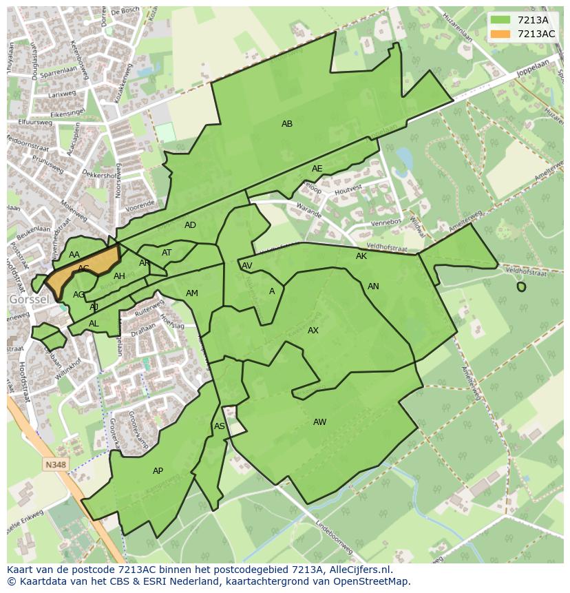 Afbeelding van het postcodegebied 7213 AC op de kaart.