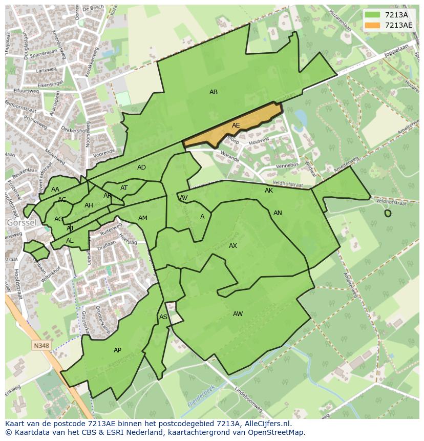 Afbeelding van het postcodegebied 7213 AE op de kaart.