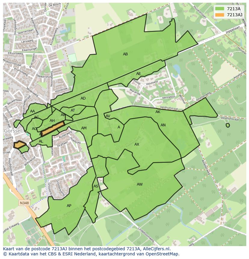 Afbeelding van het postcodegebied 7213 AJ op de kaart.