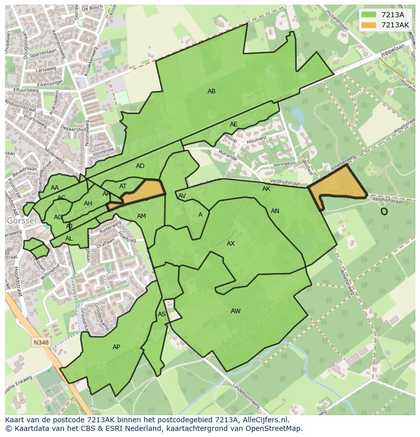 Afbeelding van het postcodegebied 7213 AK op de kaart.