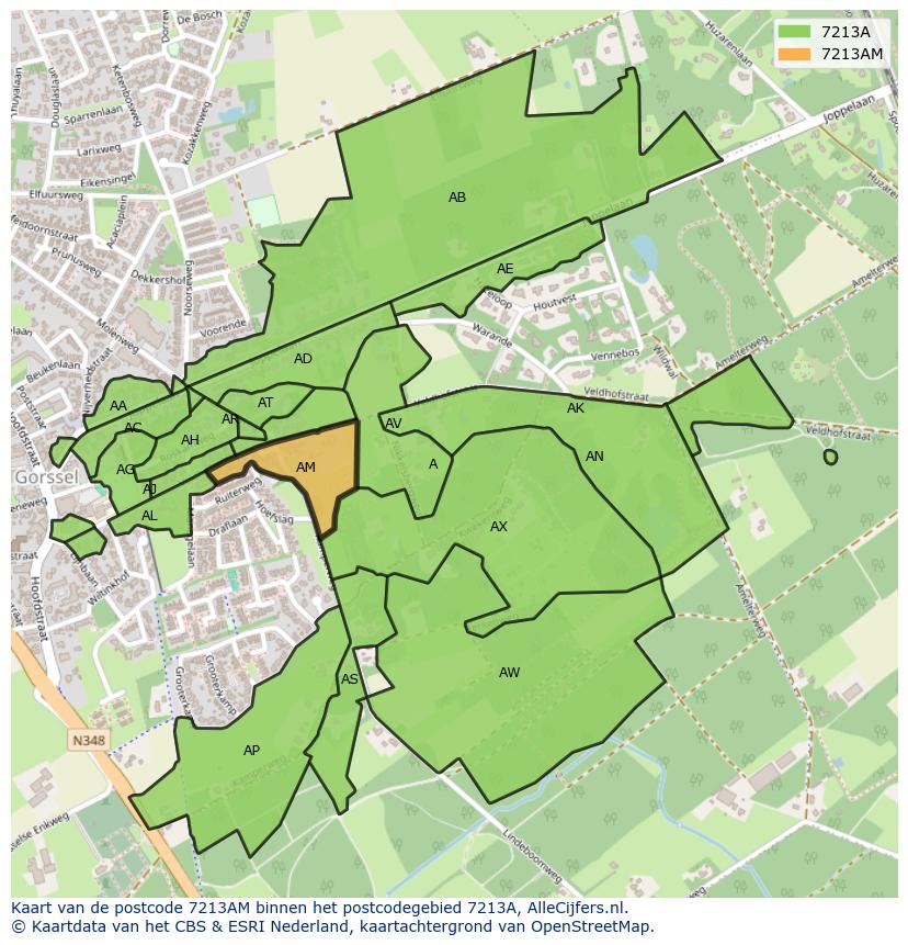 Afbeelding van het postcodegebied 7213 AM op de kaart.