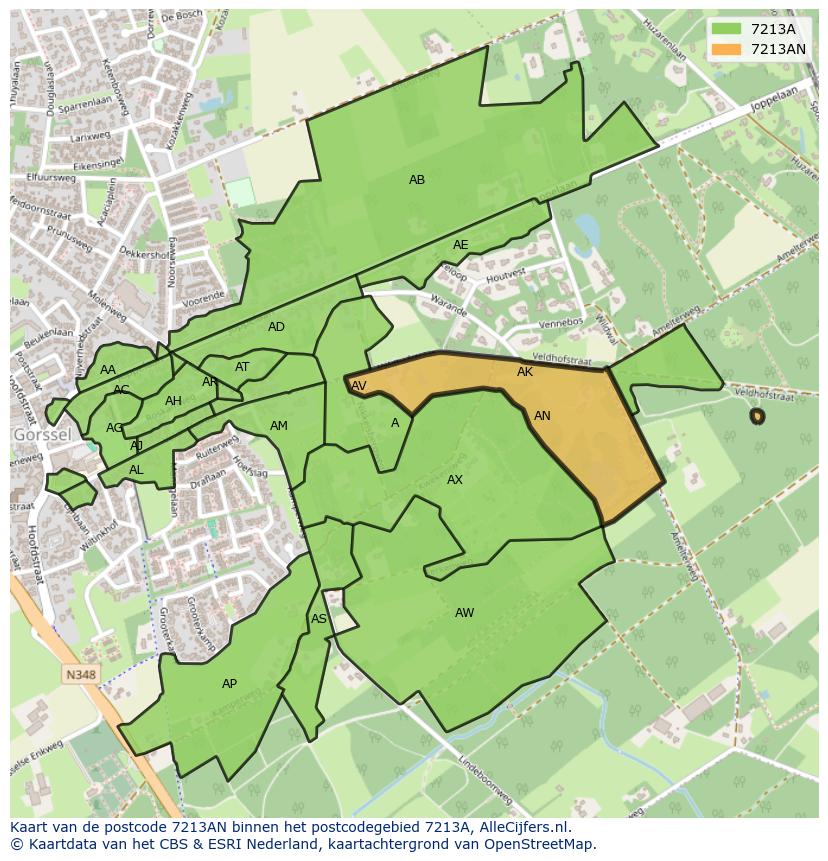 Afbeelding van het postcodegebied 7213 AN op de kaart.