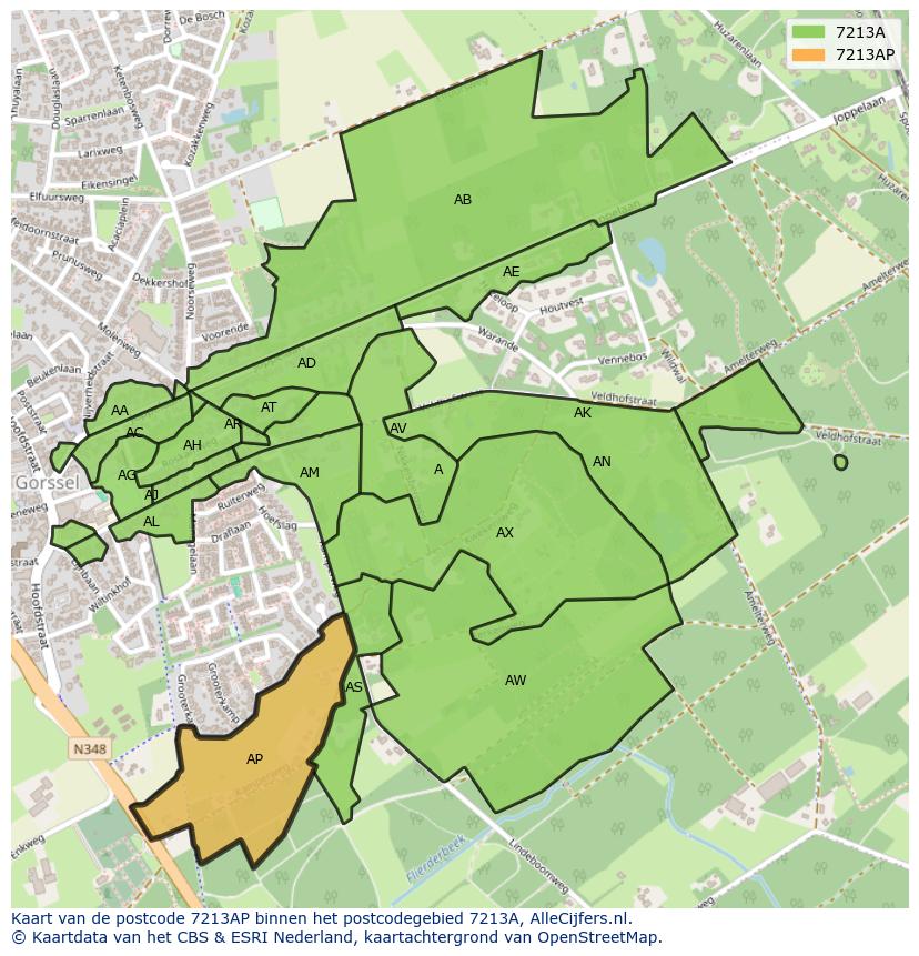 Afbeelding van het postcodegebied 7213 AP op de kaart.