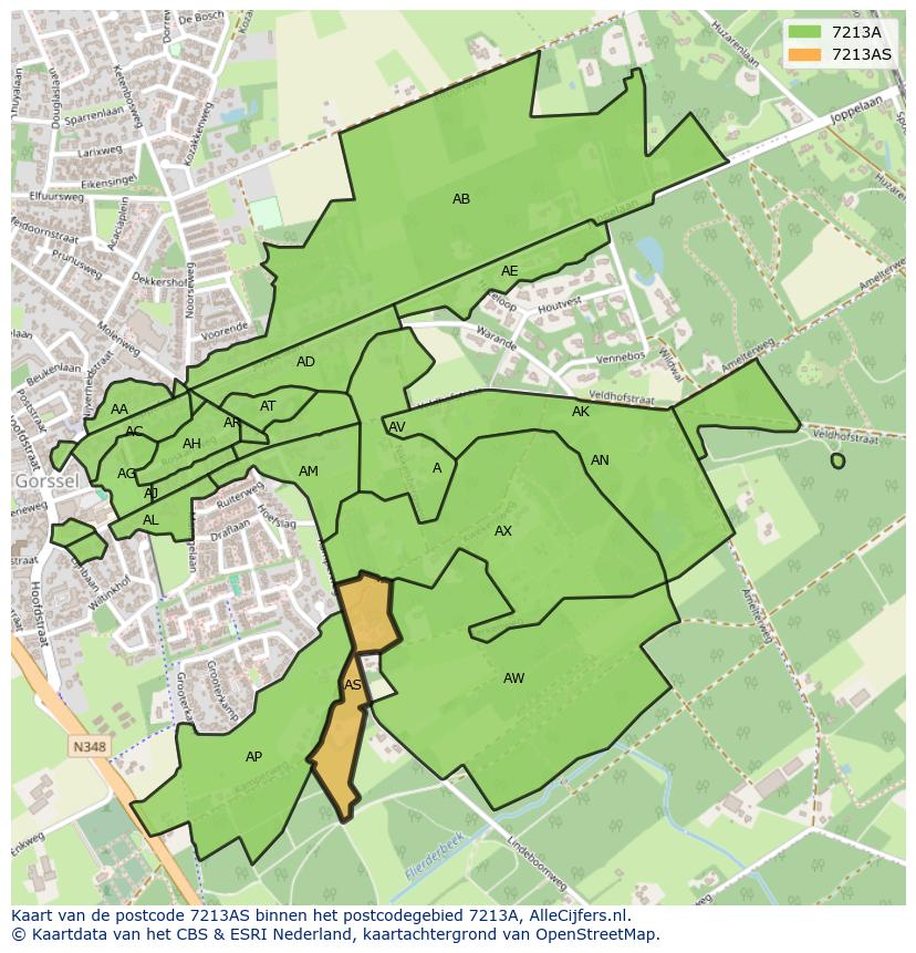 Afbeelding van het postcodegebied 7213 AS op de kaart.