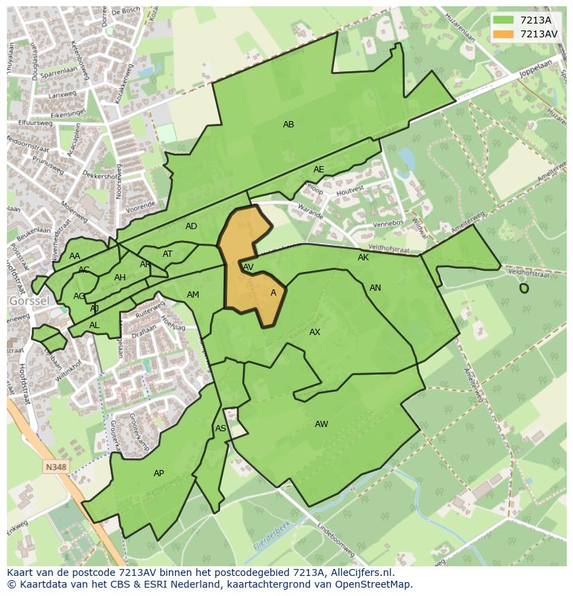 Afbeelding van het postcodegebied 7213 AV op de kaart.
