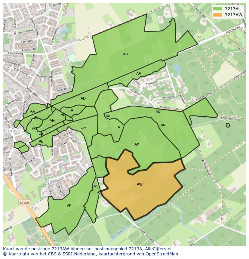 Afbeelding van het postcodegebied 7213 AW op de kaart.