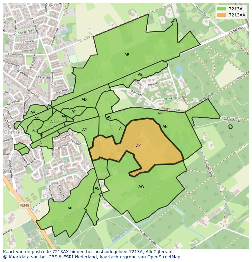 Afbeelding van het postcodegebied 7213 AX op de kaart.
