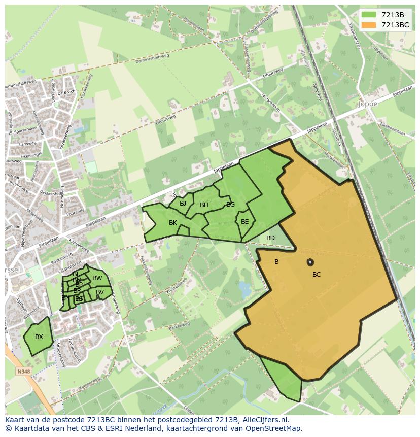 Afbeelding van het postcodegebied 7213 BC op de kaart.
