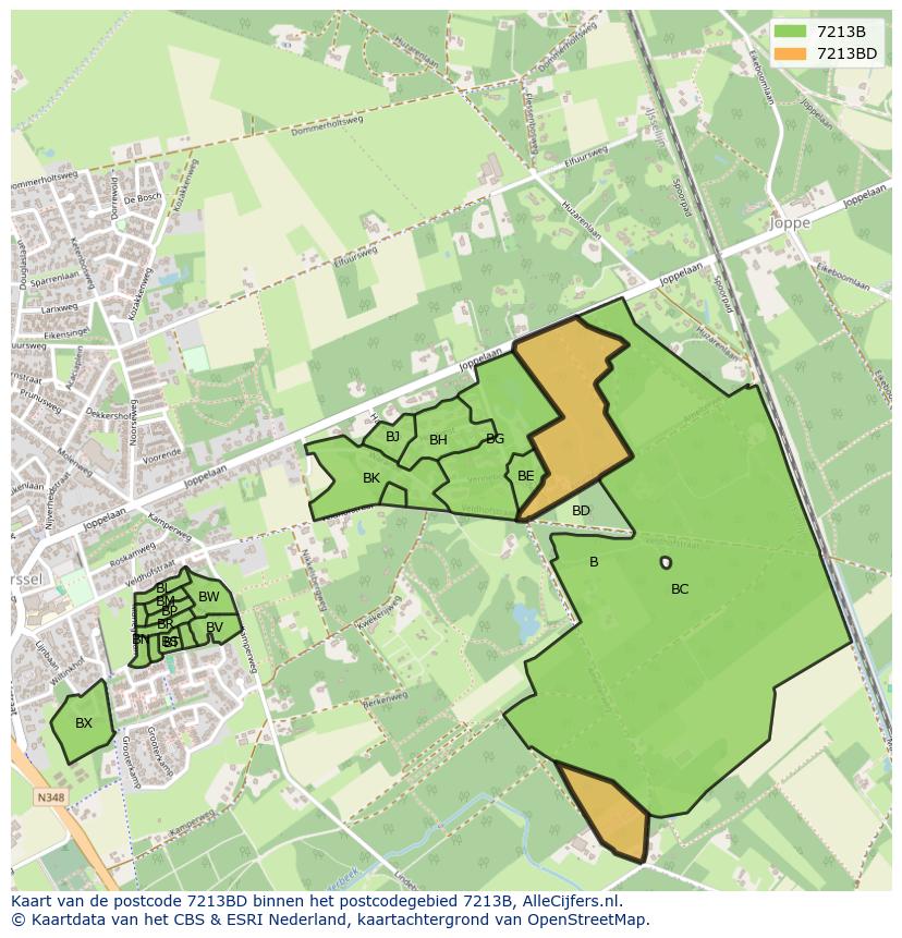 Afbeelding van het postcodegebied 7213 BD op de kaart.