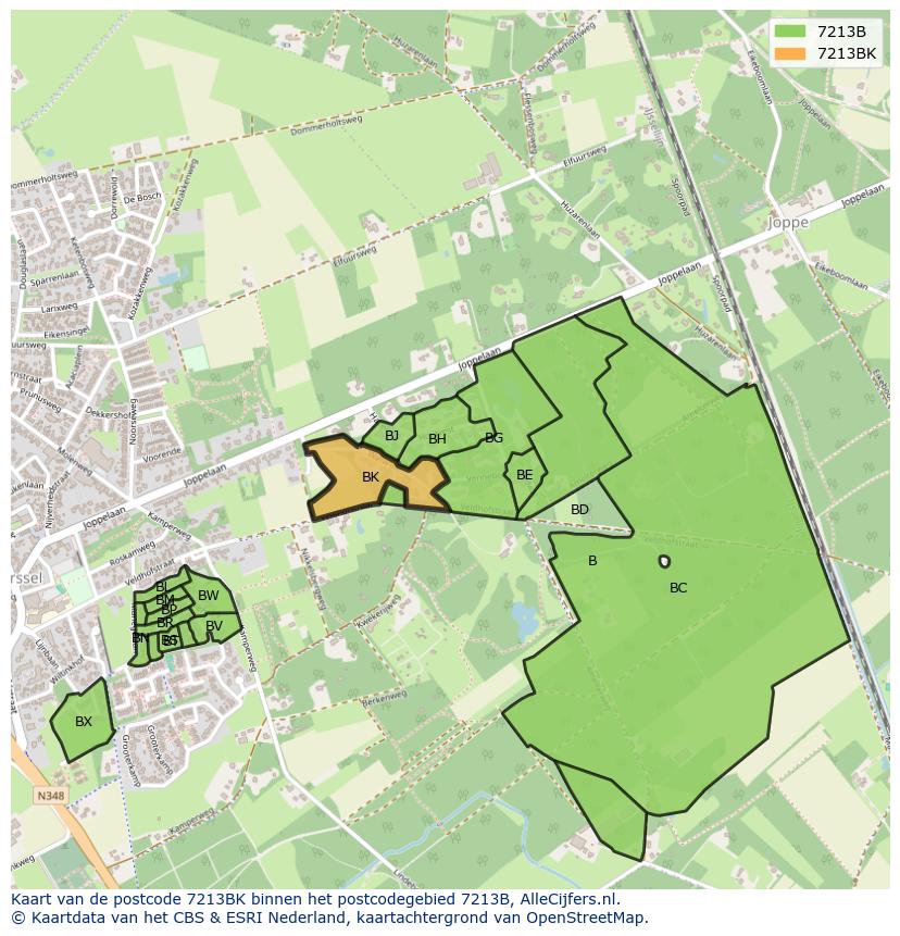 Afbeelding van het postcodegebied 7213 BK op de kaart.